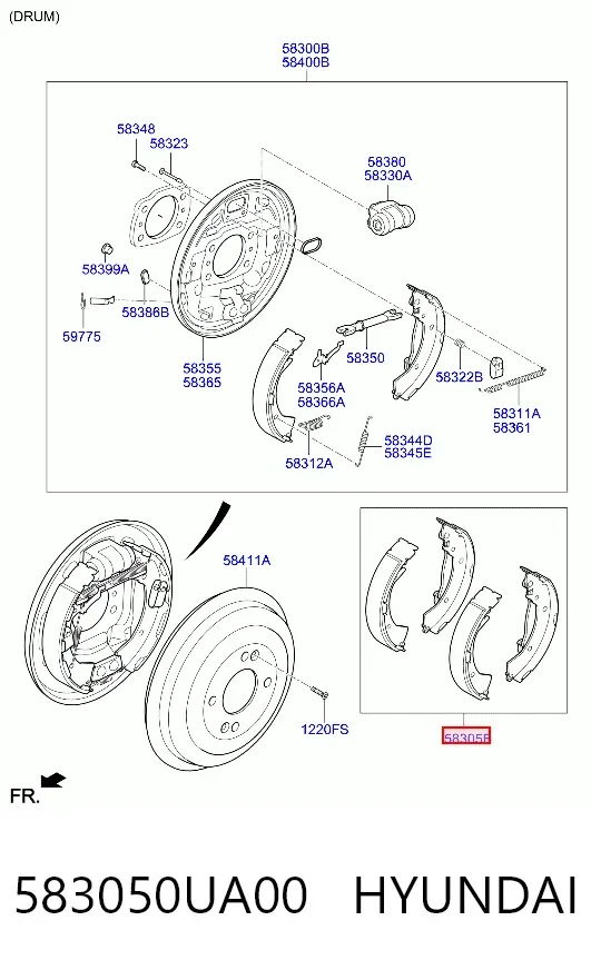 Колодки гальмові задні, барабанні 583050UA00 Hyundai/Kia