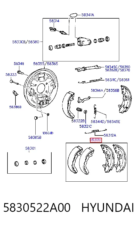 Колодки гальмові задні, барабанні 5830522A00 Hyundai/Kia