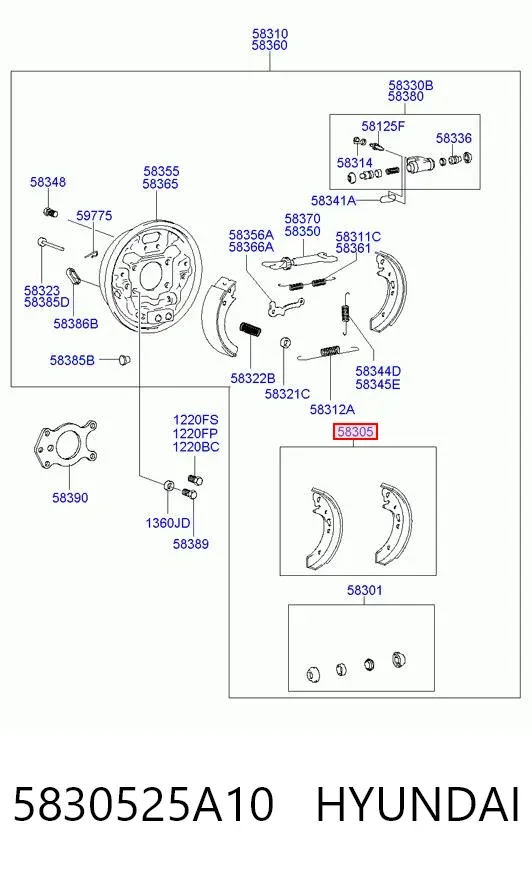 Колодки гальмові задні, барабанні 5830525A10 Hyundai/Kia
