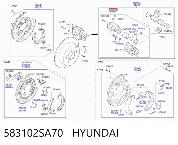 Супорт задній лівий 583102SA70 Hyundai/Kia