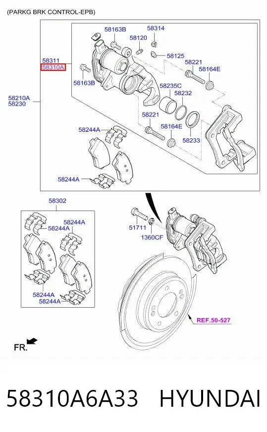 Супорт задній лівий 58310A6A33 Hyundai/Kia