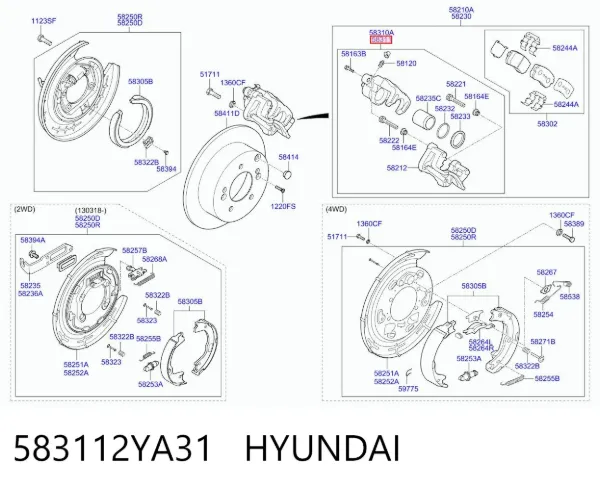 Супорт задній правий 583112YA31 Hyundai/Kia