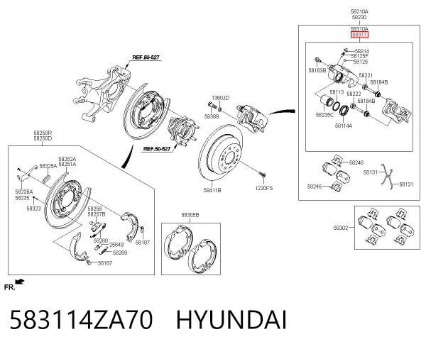 Супорт задній правий 583114ZA70 Hyundai/Kia