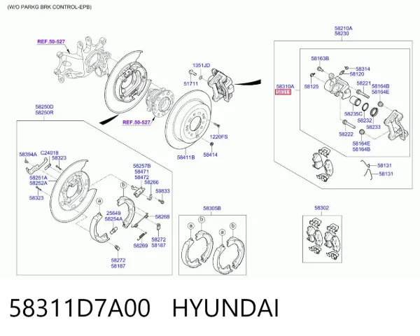 Супорт задній правий 58311D7A00 Hyundai/Kia