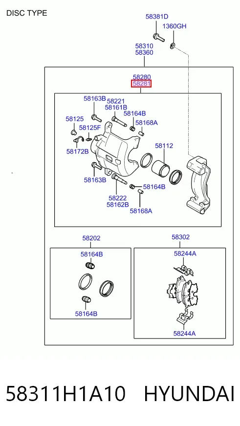 Супорт задній правий 58311H1A10 Hyundai/Kia