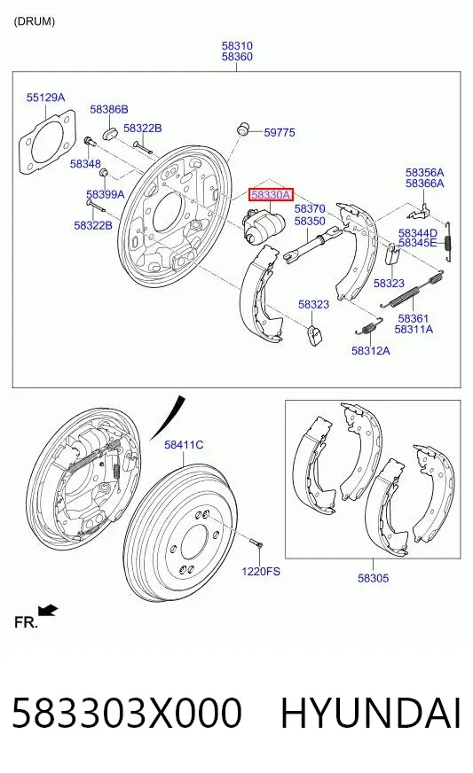 Циліндр гальмівний колісний/робітник, задній 583303X000 Hyundai/Kia
