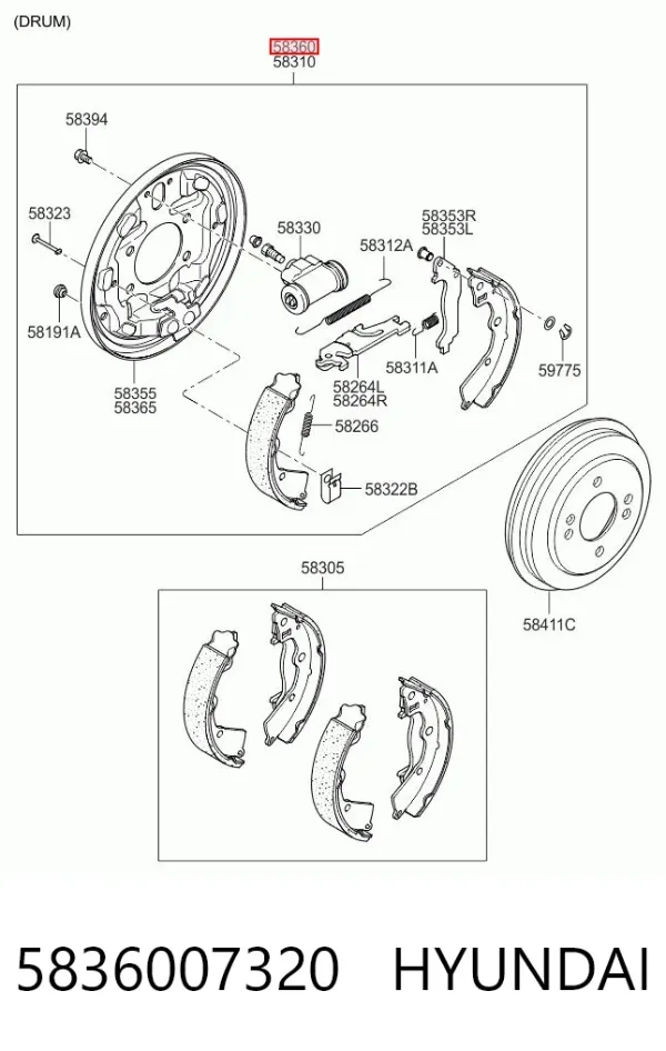 Супорт задній правий 5836007320 Hyundai/Kia