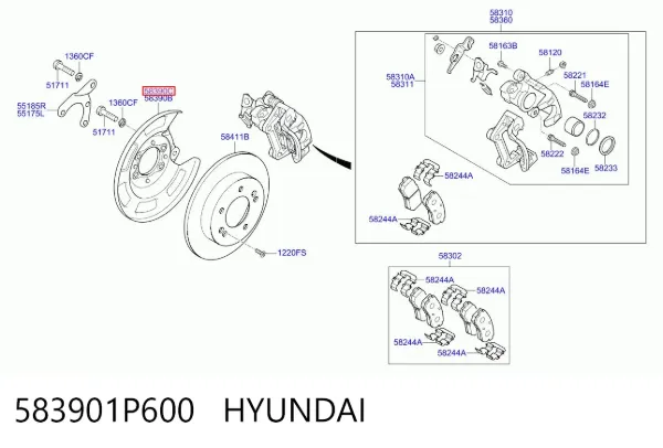 Захист гальмівного диска заднього, правого 583901P600 Hyundai/Kia