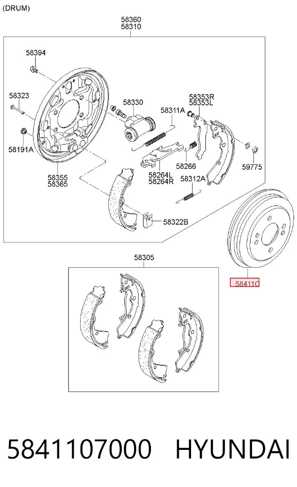 Барабан гальмівний задній 5841107000 Hyundai/Kia