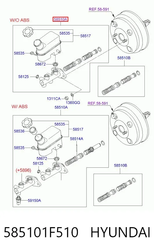 Головний гальмівний циліндр 585101F510 Hyundai/Kia