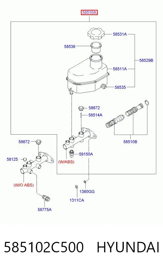 Головний гальмівний циліндр 585102C500 Hyundai/Kia