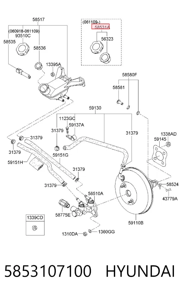 Кришка бачка головного гальмівного циліндру 5853107100 Hyundai/Kia
