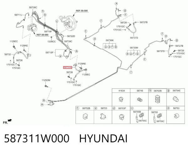 Шланг гальмівний передній, лівий 587311W000 Hyundai/Kia