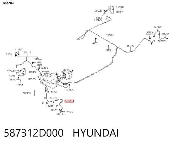Шланг гальмівний передній, лівий 587312D000 Hyundai/Kia