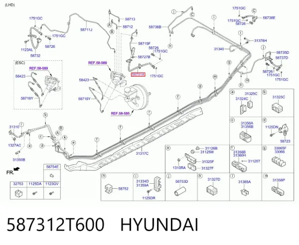 Шланг гальмівний передній, лівий 587312T600 Hyundai/Kia