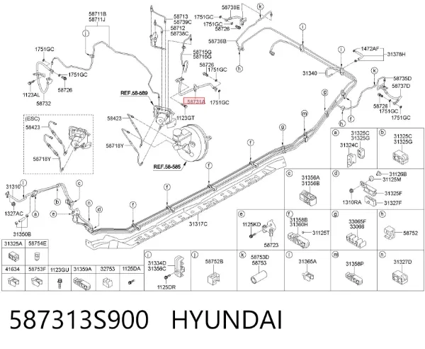 Шланг гальмівний передній, лівий 587313S900 Hyundai/Kia
