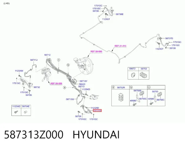 Шланг гальмівний задній 587313Z000 Hyundai/Kia