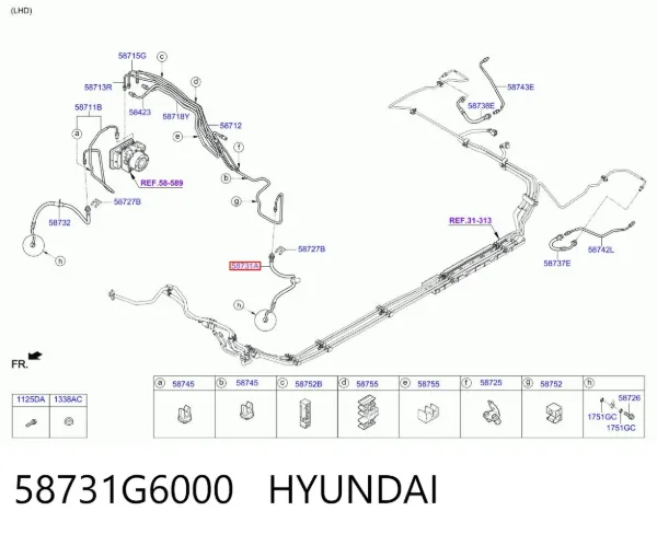 Шланг гальмівний передній, лівий 58731G6000 Hyundai/Kia