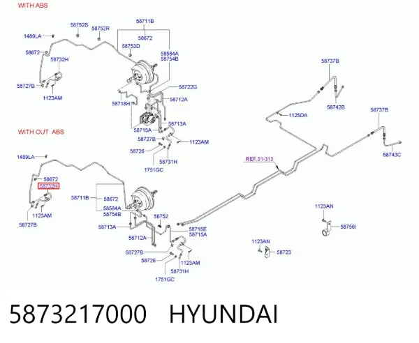 Шланг гальмівний передній, правий 5873217000 Hyundai/Kia