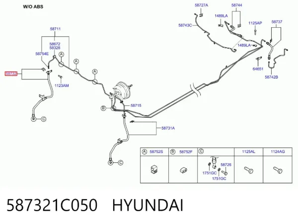 Шланг гальмівний передній, правий 587321C050 Hyundai/Kia