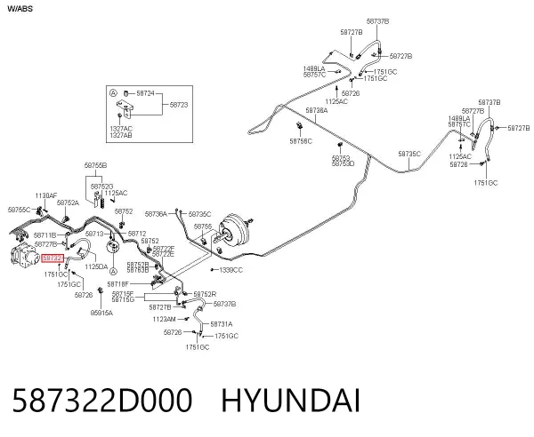 Шланг гальмівний передній, правий 587322D000 Hyundai/Kia