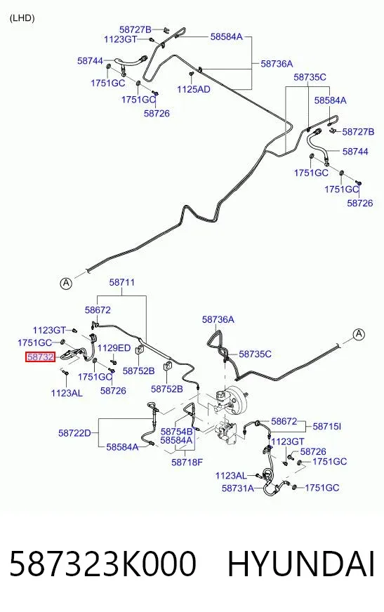 Шланг гальмівний передній, правий 587323K000 Hyundai/Kia