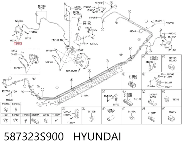 Шланг гальмівний передній, правий 587323S900 Hyundai/Kia