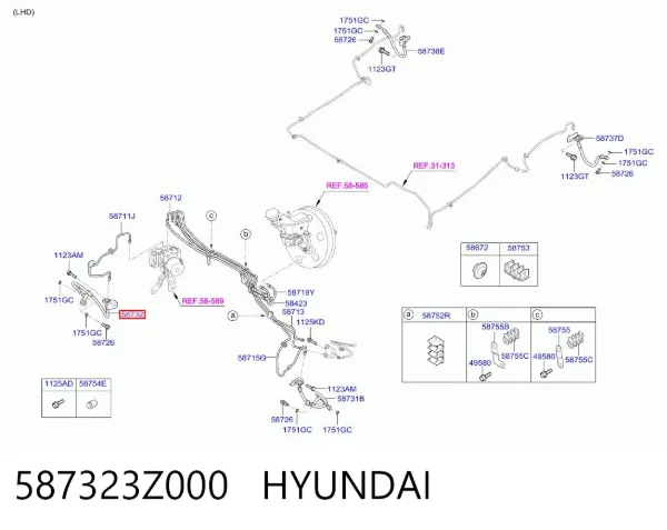 Шланг гальмівний передній, правий 587323Z000 Hyundai/Kia