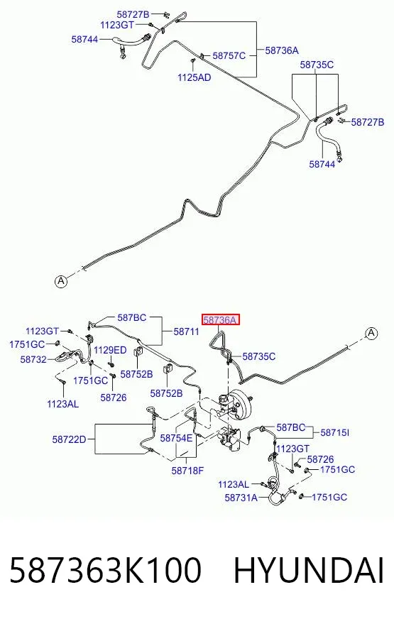 Трубка гальмівна, задня, права 587363K100 Hyundai/Kia