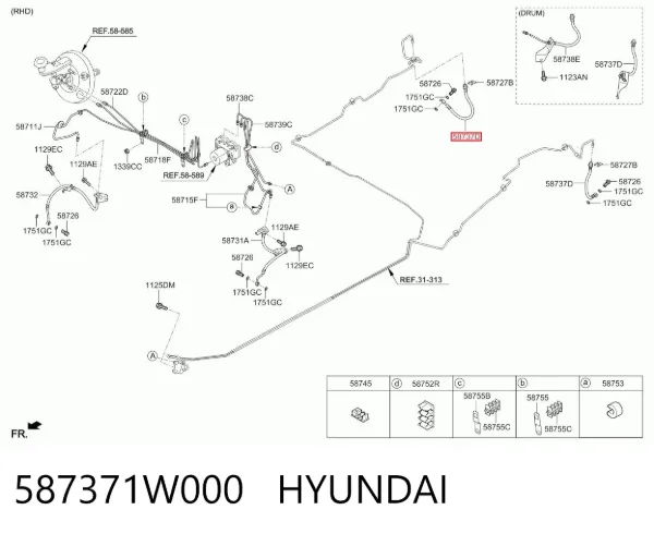 Шланг гальмівний задній, лівий 587371W000 Hyundai/Kia