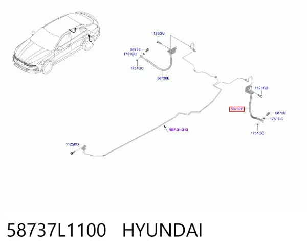 Шланг гальмівний задній, лівий 58737L1100 Hyundai/Kia