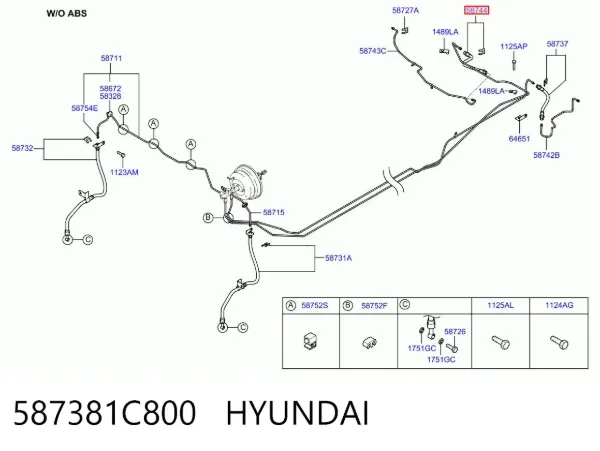 Шланг гальмівний задній, правий 587381C800 Hyundai/Kia