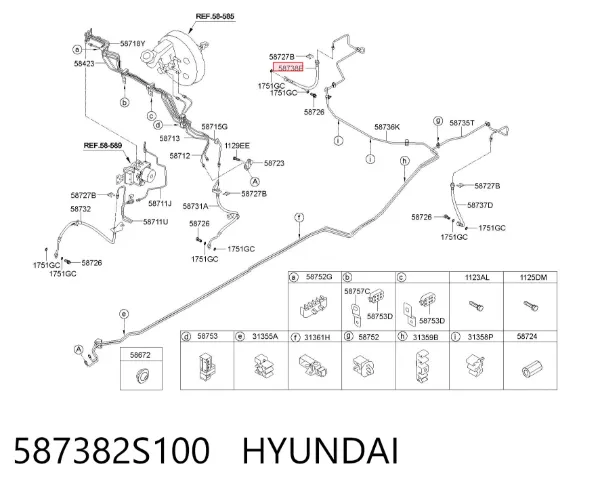 Шланг гальмівний задній, правий 587382S100 Hyundai/Kia