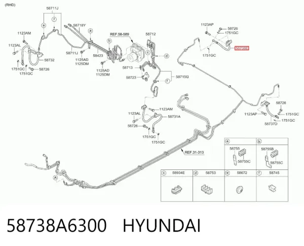 Шланг гальмівний задній, правий 58738A6300 Hyundai/Kia