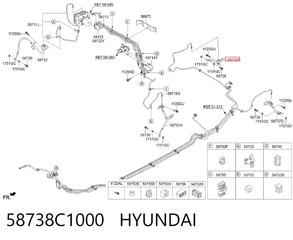 Шланг гальмівний задній, правий 58738C1000 Hyundai/Kia