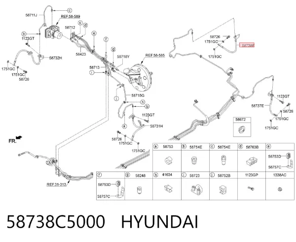 Шланг гальмівний задній, правий 58738C5000 Hyundai/Kia