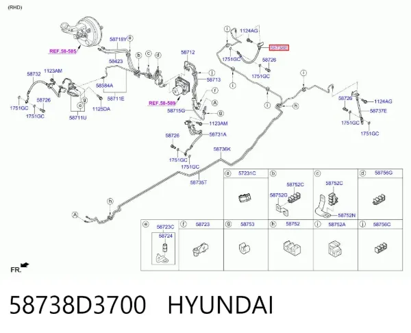 Шланг гальмівний задній, правий 58738D3700 Hyundai/Kia