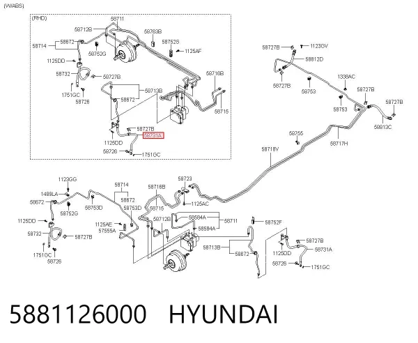 Шланг гальмівний передній, лівий 5881126000 Hyundai/Kia