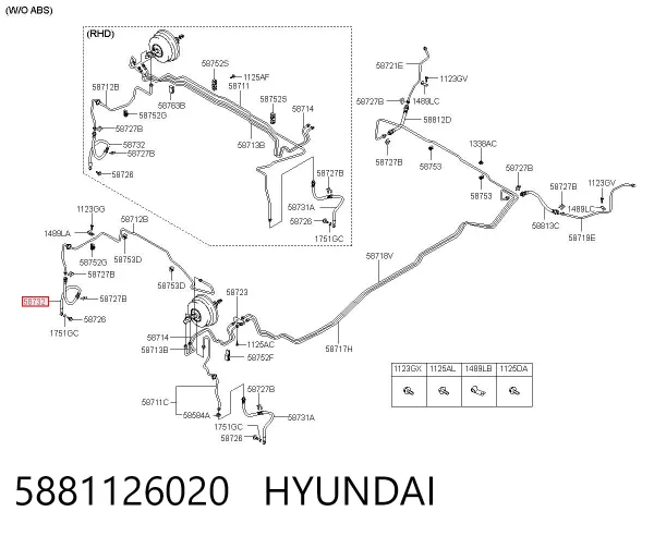 Шланг гальмівний передній, правий 5881126020 Hyundai/Kia