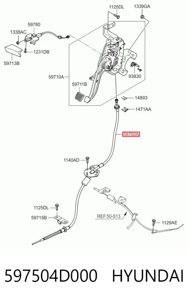Трос ручного гальма, проміжний 597504D000 Hyundai/Kia