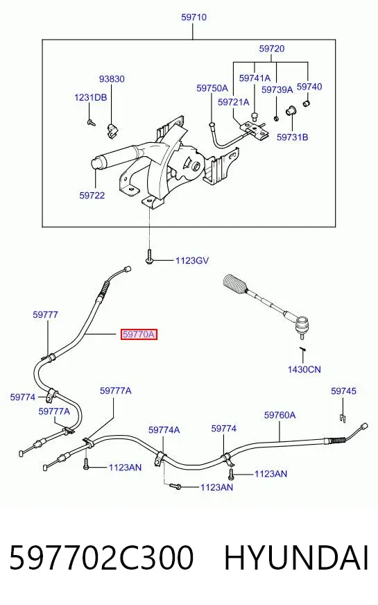Трос ручного гальма задній, правий 597702C300 Hyundai/Kia