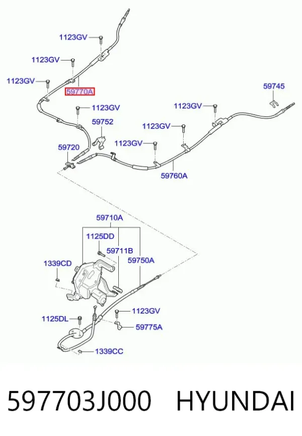 Трос ручного гальма задній, правий 597703J000 Hyundai/Kia