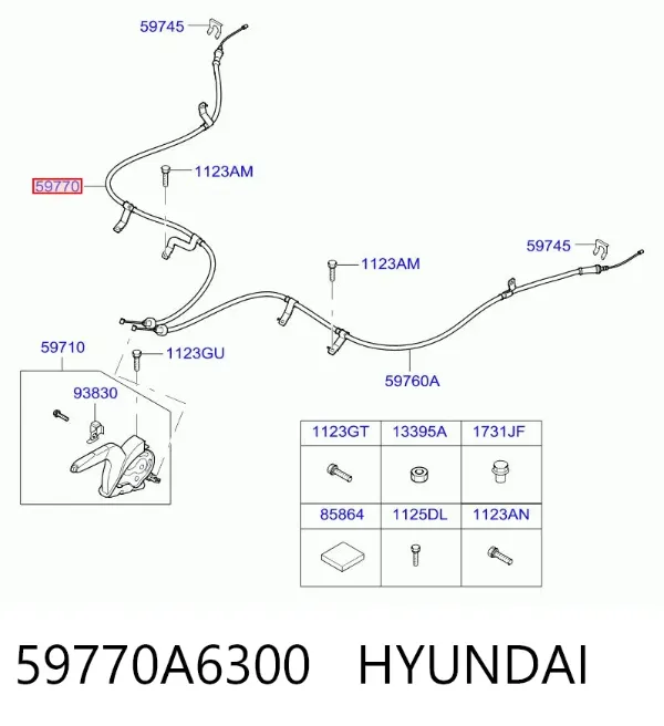 Трос ручного гальма задній, правий 59770A6300 Hyundai/Kia