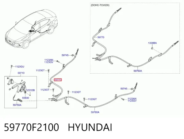 Трос ручного гальма задній, правий 59770F2100 Hyundai/Kia