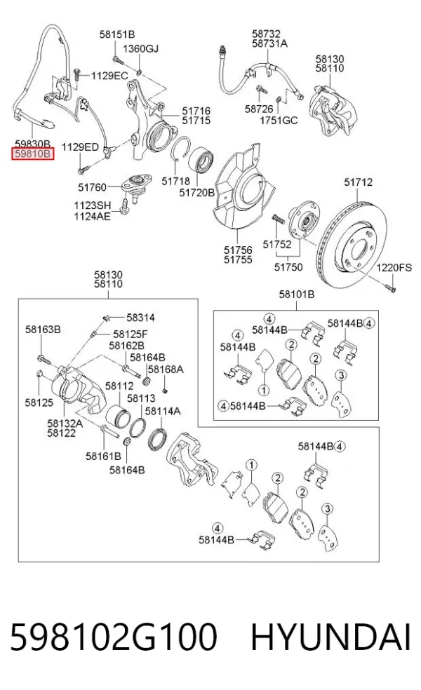 Датчик АБС (ABS) передній, лівий 598102G100 Hyundai/Kia