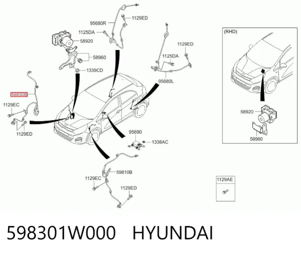 Датчик АБС (ABS) передній, правий 598301W000 Hyundai/Kia