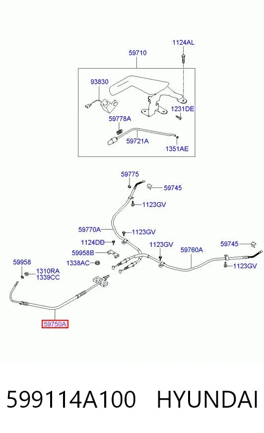 Трос ручного гальма передній 599114A100 Hyundai/Kia