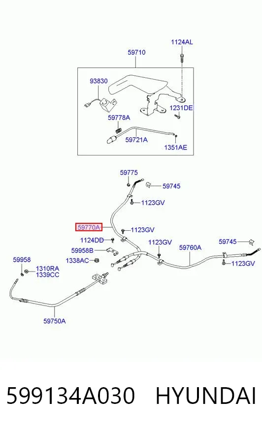 Трос ручного гальма задній, правий 599134A030 Hyundai/Kia
