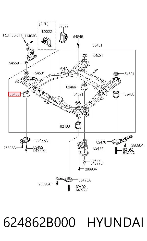 Сайлентблок передній балки/підрамника 624862B000 Hyundai/Kia