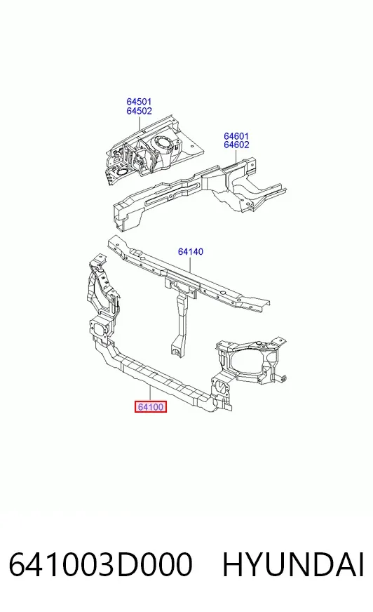 Супорт радіатора нижній/монтажна панель кріплення фар 641003D000 Hyundai/Kia